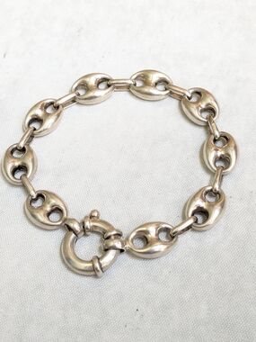 Vintage Sterling Silver Anchor Mariner Bracelet Puffy Hollow 6.75" Italy